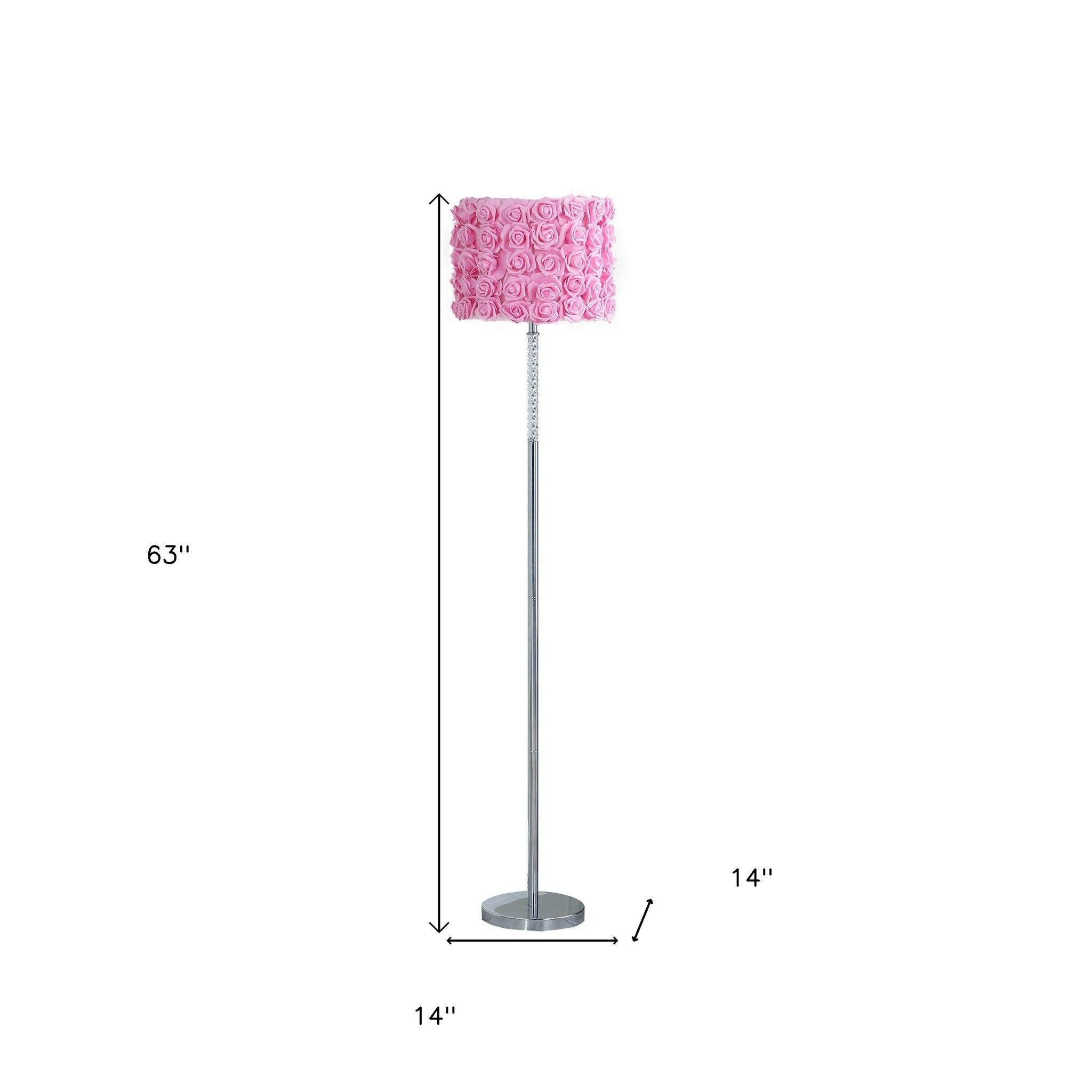 63" Steel Traditional Shaped Floor Lamp With Pink Drum Shade