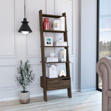 70" Five Tier Ladder Bookcase with A Drawer