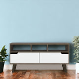 54" Brown And White Particle Board Open Shelving TV Stand