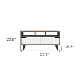 54" Brown And White Particle Board Open Shelving TV Stand