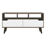 54" Brown And White Particle Board Open Shelving TV Stand