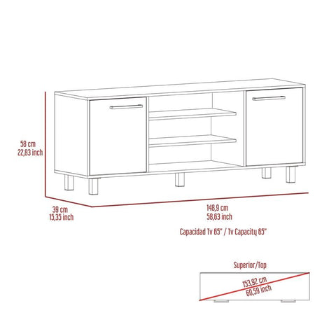 59" Brown And Black Particle Board Open Shelving TV Stand