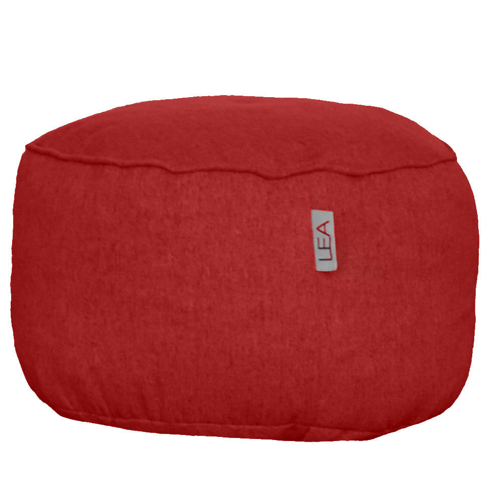 18" Red Linen Round Pouf Ottoman