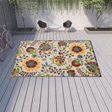 12' X 15' Ivory Toile Non Skid Indoor Outdoor Area Rug