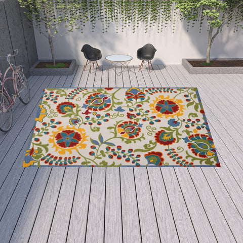 12' X 15' Ivory Toile Non Skid Indoor Outdoor Area Rug