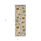2' X 8' Ivory Toile Non Skid Indoor Outdoor Runner Rug