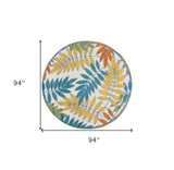 8' X 8' Ivory Round Floral Non Skid Indoor Outdoor Area Rug