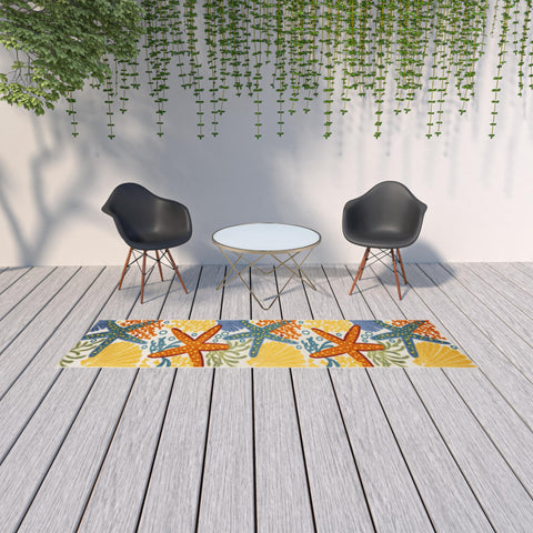 2' X 10' Orange Blue And Yellow Animal Print Non Skid Indoor Outdoor Runner Rug