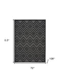 6' X 9' Charcoal Black Argyle Indoor Outdoor Area Rug