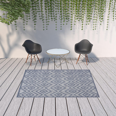 6' X 9' Denim Blue Argyle Indoor Outdoor Area Rug