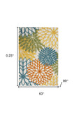 5' X 7' Turquoise Floral Non Skid Indoor Outdoor Area Rug