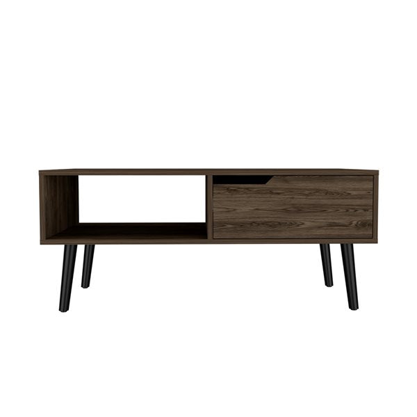 40" Brown And Black Coffee Table With Drawer And Shelf