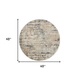 4' X 4' Beige And Grey Round Abstract Power Loom Non Skid Area Rug