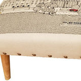 38" Cream Wool And Brown Ottoman