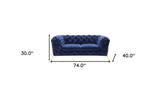 Glam  74" Blue Velvet And Gold Loveseat