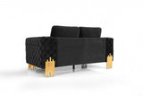 Stylish 69" Black Velvet And Gold Accent Loveseat