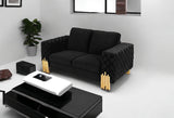 Stylish 69" Black Velvet And Gold Accent Loveseat