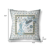 16" X 16" White And Blue Bird Blown Seam Abstract Indoor Outdoor Throw Pillow