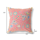 18" X 18" Peach And Blue Bird Blown Seam Floral Indoor Outdoor Throw Pillow