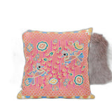 18" X 18" Peach And Blue Bird Blown Seam Floral Indoor Outdoor Throw Pillow