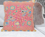 26" X 26" Peach And Blue Bird Blown Seam Floral Indoor Outdoor Throw Pillow