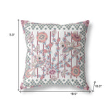 18" X 18" White And Magenta Bird Blown Seam Floral Indoor Outdoor Throw Pillow