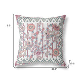 20" X 20" White And Magenta Bird Blown Seam Floral Indoor Outdoor Throw Pillow