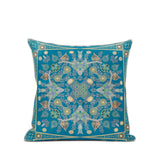 16" X 16" Aqua And Gold Blown Seam Floral Indoor Outdoor Throw Pillow