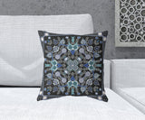 18" X 18" Black And Blue Blown Seam Floral Indoor Outdoor Throw Pillow