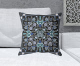 20" X 20" Black And Blue Blown Seam Floral Indoor Outdoor Throw Pillow