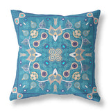 16" X 16" Blue And Beige Blown Seam Floral Indoor Outdoor Throw Pillow