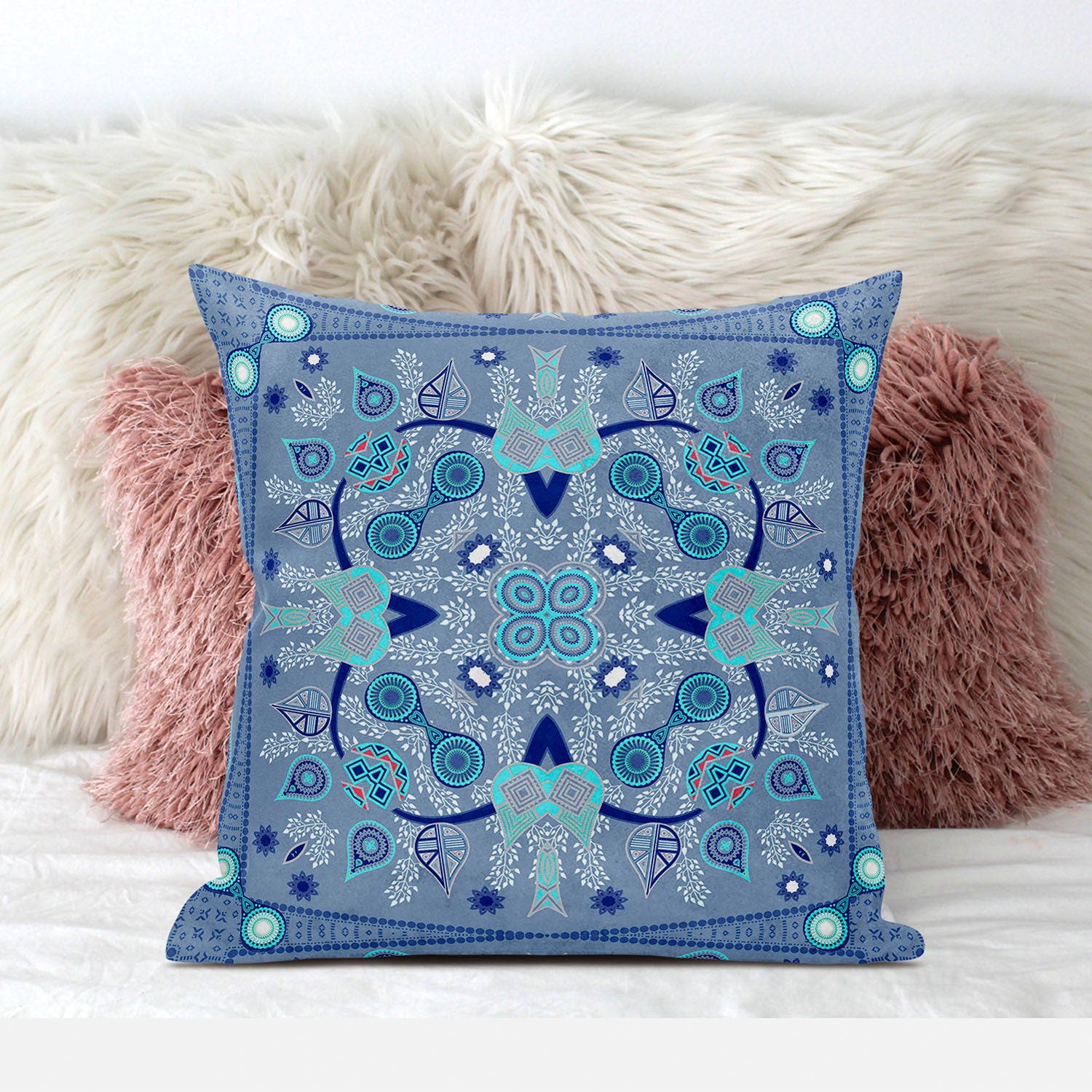 20" X 20" Dark Blue Blown Seam Floral Indoor Outdoor Throw Pillow