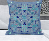 26" X 26" Dark Blue Blown Seam Floral Indoor Outdoor Throw Pillow