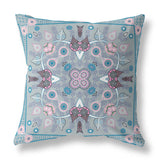 18" X 18" Grey And Pink Blown Seam Floral Indoor Outdoor Throw Pillow