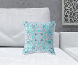 16" X 16" Light Grey Blown Seam Floral Indoor Outdoor Throw Pillow