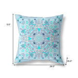 26" X 26" Light Grey Blown Seam Floral Indoor Outdoor Throw Pillow