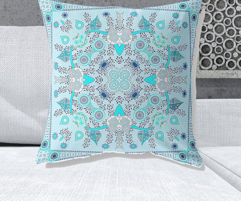 26" X 26" Light Grey Blown Seam Floral Indoor Outdoor Throw Pillow