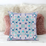 26" X 26" Light Blue Blown Seam Floral Indoor Outdoor Throw Pillow