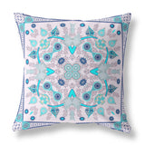 26" X 26" Light Blue Blown Seam Floral Indoor Outdoor Throw Pillow