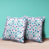 26" X 26" Light Blue Blown Seam Floral Indoor Outdoor Throw Pillow