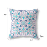 26" X 26" Light Blue Blown Seam Floral Indoor Outdoor Throw Pillow