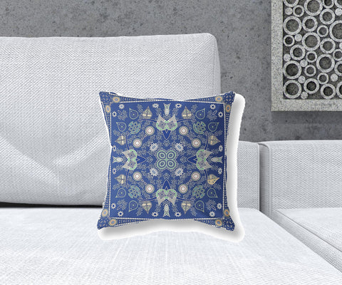 16" X 16" Midnight White Blown Seam Floral Indoor Outdoor Throw Pillow