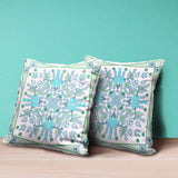 16" X 16" White And Green Blown Seam Floral Indoor Outdoor Throw Pillow