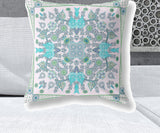 26" X 26" White And Green Blown Seam Floral Indoor Outdoor Throw Pillow