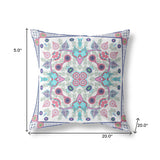 20" X 20" White And Blue Blown Seam Floral Indoor Outdoor Throw Pillow