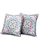 20" X 20" White And Blue Blown Seam Floral Indoor Outdoor Throw Pillow