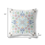 16" X 16" White And Green Blown Seam Floral Indoor Outdoor Throw Pillow