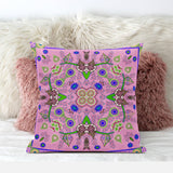 16" X 16" Pink And Green Blown Seam Floral Indoor Outdoor Throw Pillow