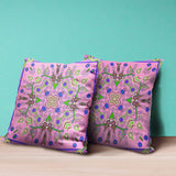 16" X 16" Pink And Green Blown Seam Floral Indoor Outdoor Throw Pillow