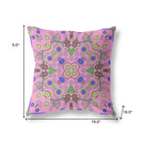 16" X 16" Pink And Green Blown Seam Floral Indoor Outdoor Throw Pillow